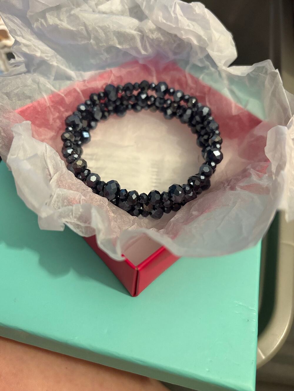 Blue Faceted Crystal Bead Wrap Bracelet 6.5” Memory Wire Multi Strand